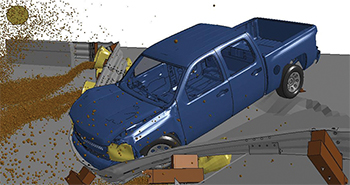 Short radius guardrail treatment simulated crash test.
