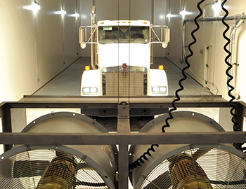 An 18-wheeler inside the EERF testing chamber.